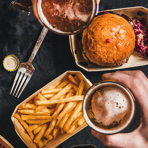 strip club food burger and fries