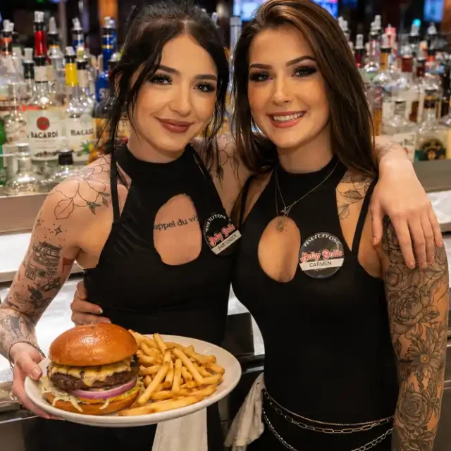 baby dolls dallas servers with burger